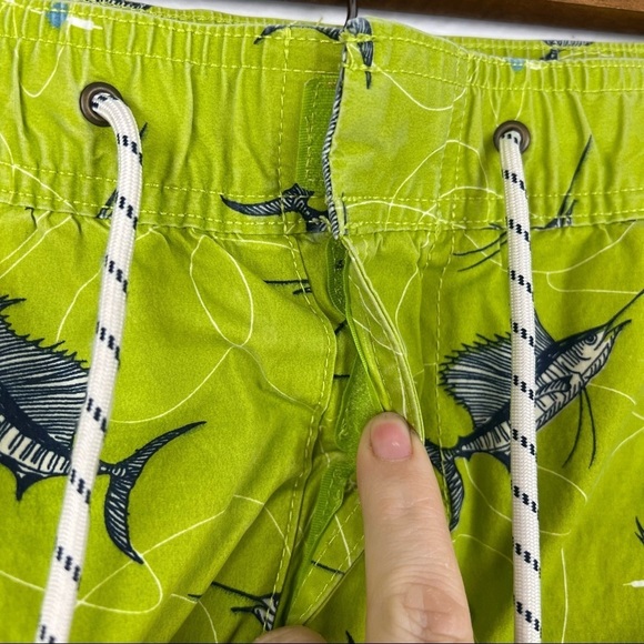 REYN SPOONER Stretch Polyester Swim Trunks, Lined, Green with Marlins, Size M - Picture 2 of 11